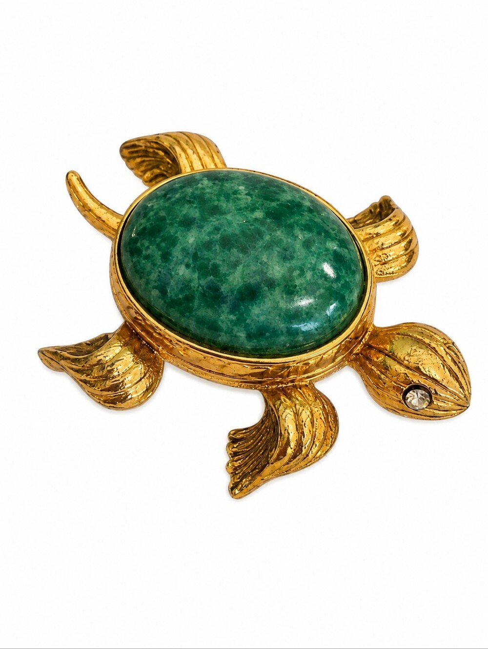 Vtg AVON 1971 Green Gemstone Tortoise Perfume Glace Trinket Locket Box